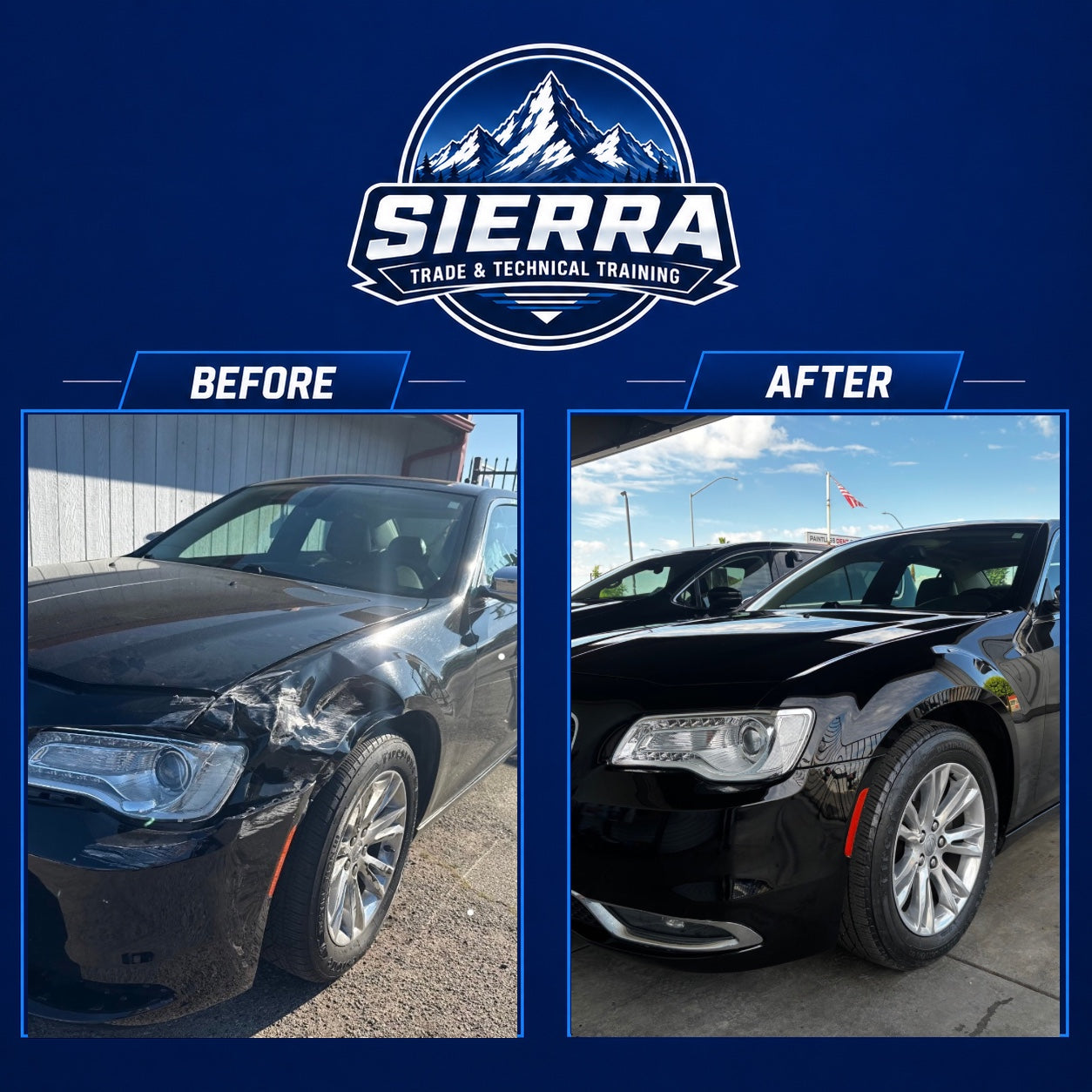 Before and after collision repair example